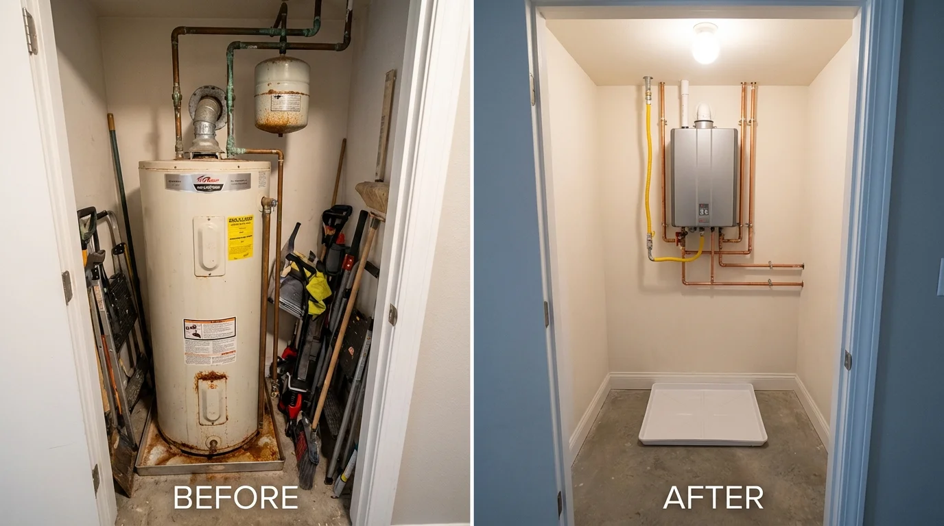 Tank water heater versus wall-mounted tankless unit comparison for Fairmont, MN homeowners