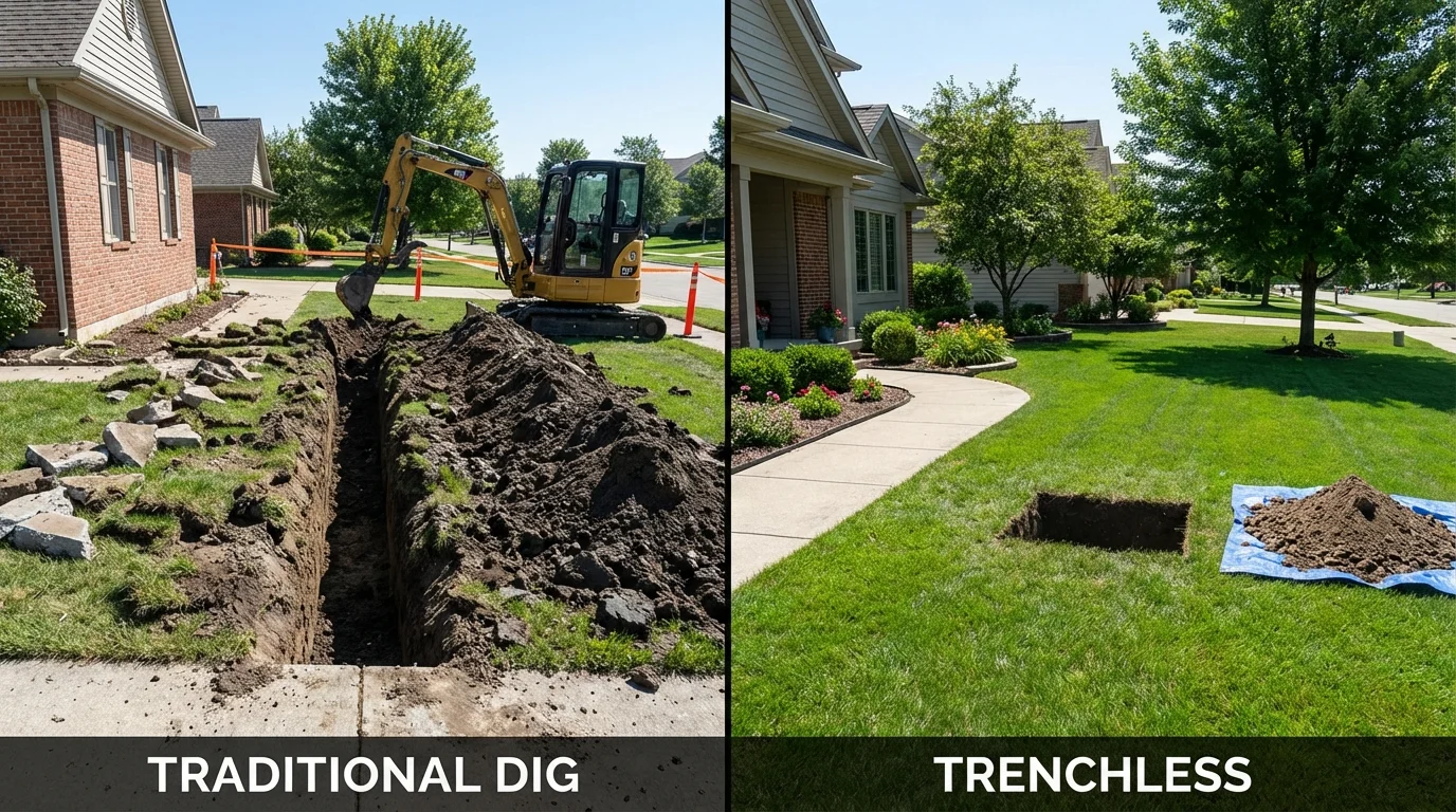 Trenchless sewer repair with minimal yard damage versus traditional excavation in Fairmont, MN